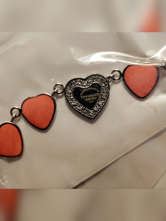 Luxury Garage Sale Jewelry - 💎🩷*LUXURY* Tiff Fam Sterling 9.25 PINK Hearts with CRYSTALS Link BraceleT💎🩷